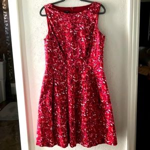 Talbots sleeveless A-line red floral dress with pockets